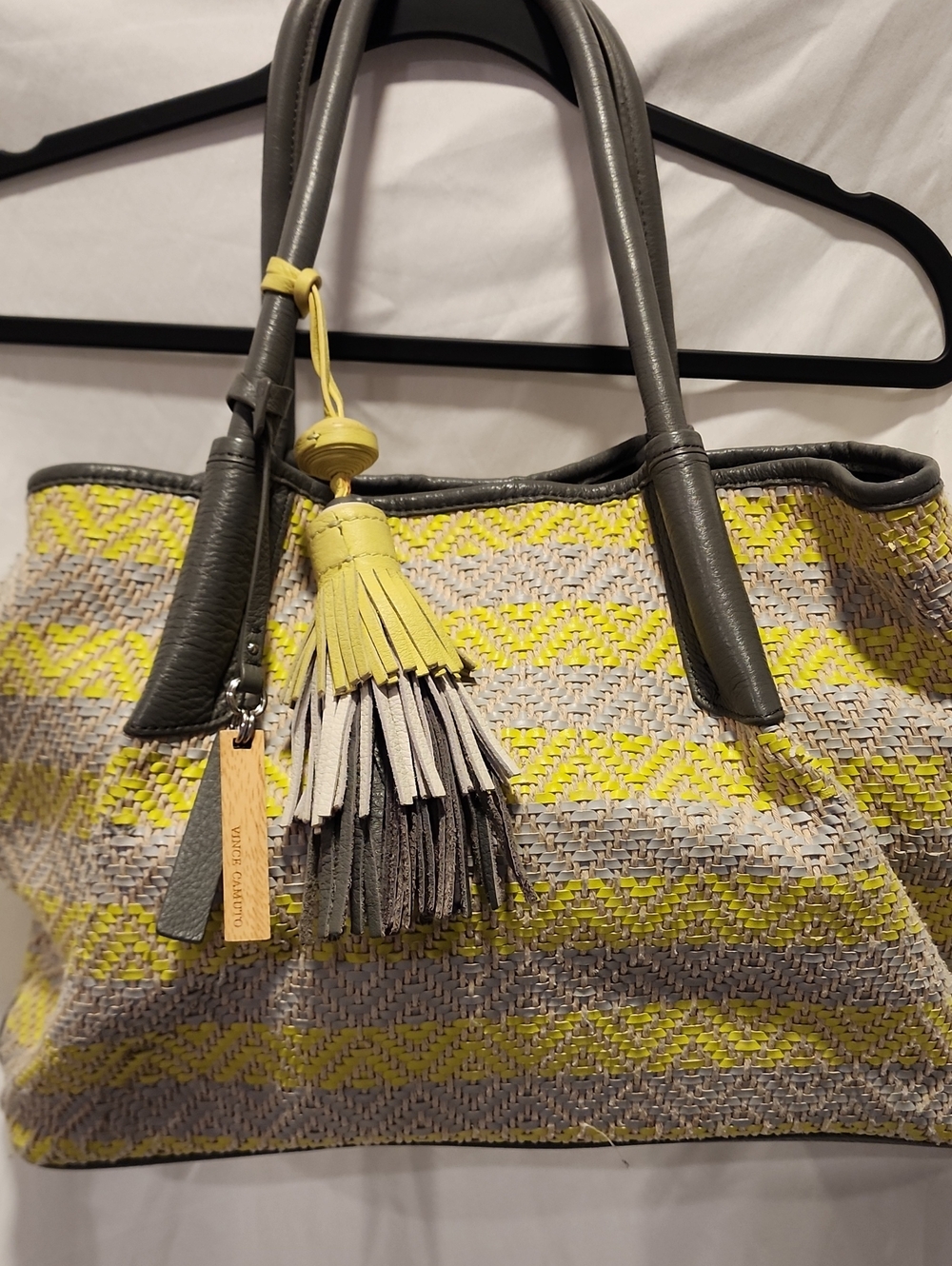Vince Camuto Harlo Striped Neon Yellow, Light Gray, and Dark Gray W/Tassel Charm